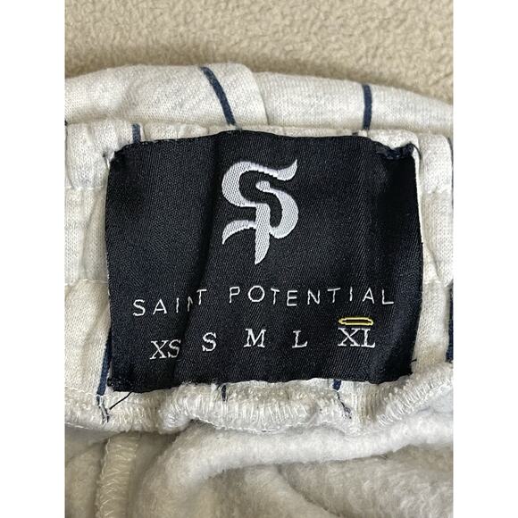 Saint Potential Pants Mens XL White Striped New York Embroidered Relaxed Sweat - Picture 4 of 14